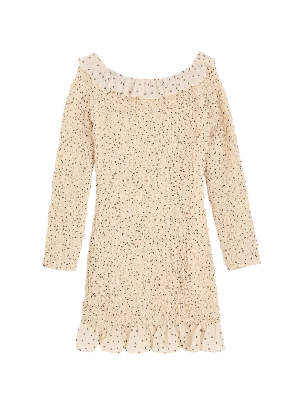 By Malene Birger Corinette jurk met stippen en ruches Beige