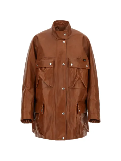 Prada standing collar antiqued leather jacket