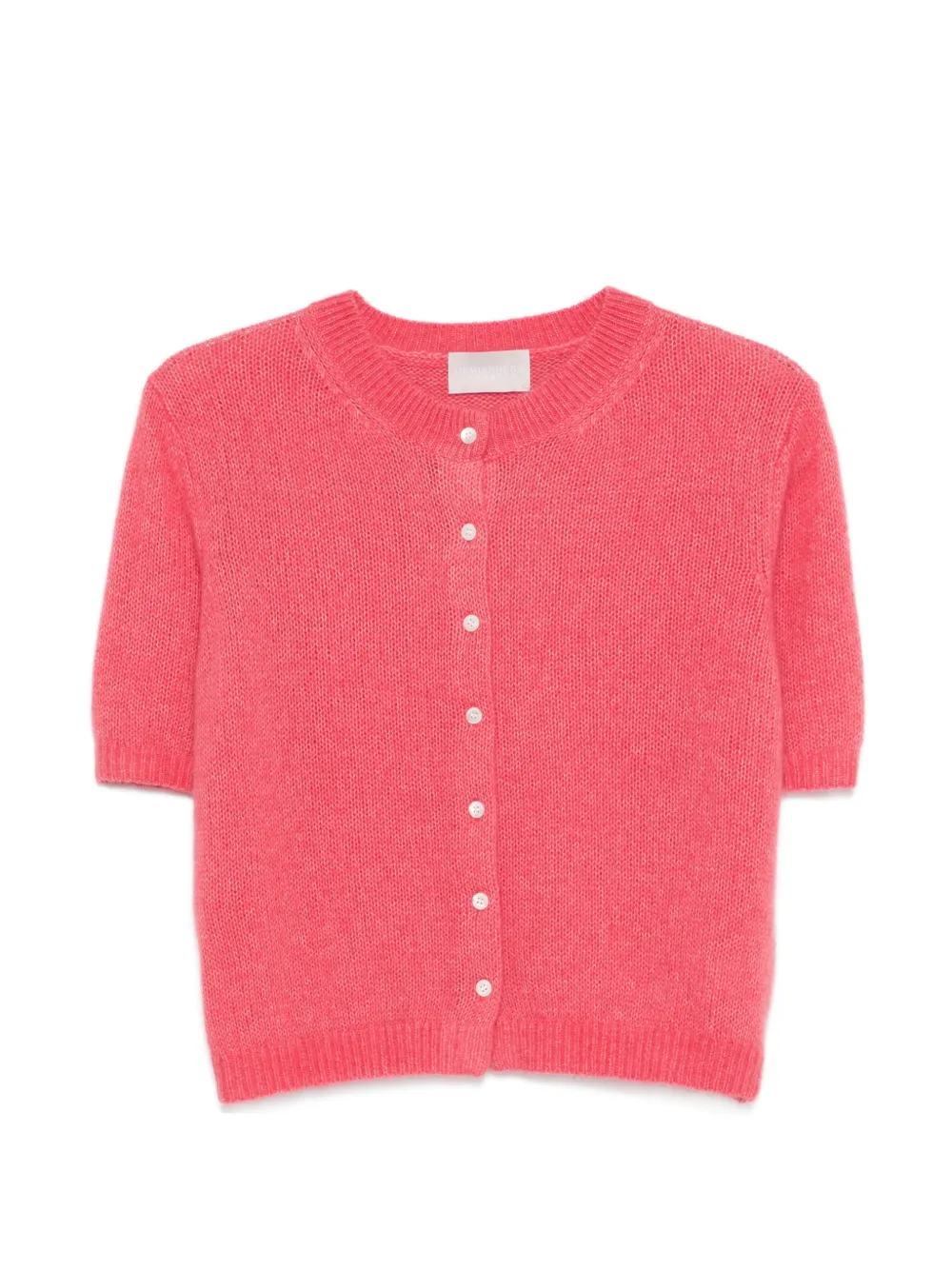 Hemisphere Button Short-sleeve Cardigan In Pink