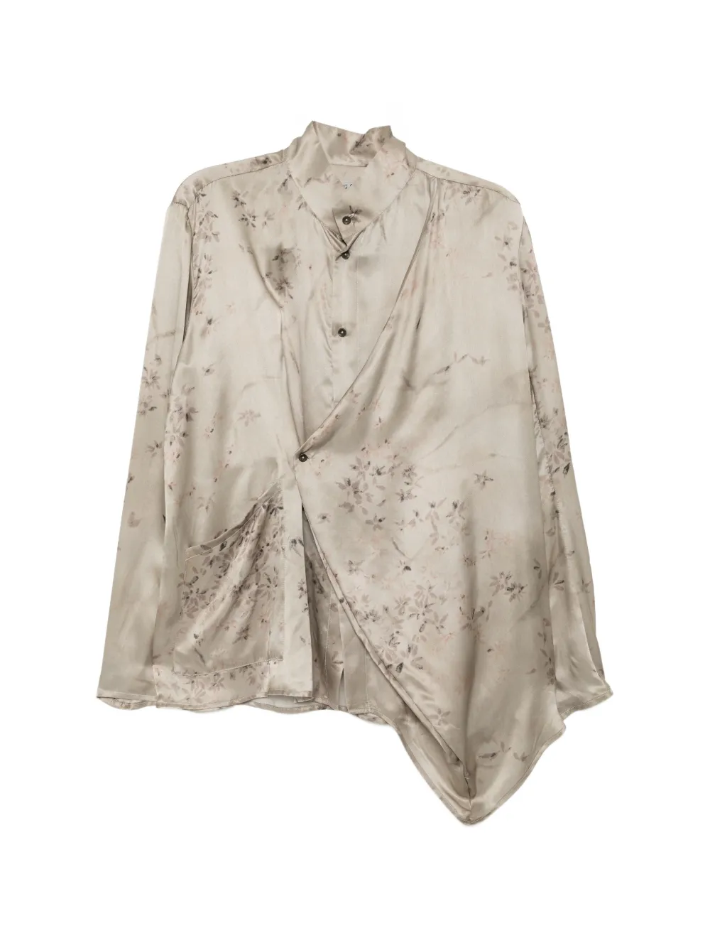 CHIAHUNG SU hand-printed Mandarin collar shirt - Toni neutri
