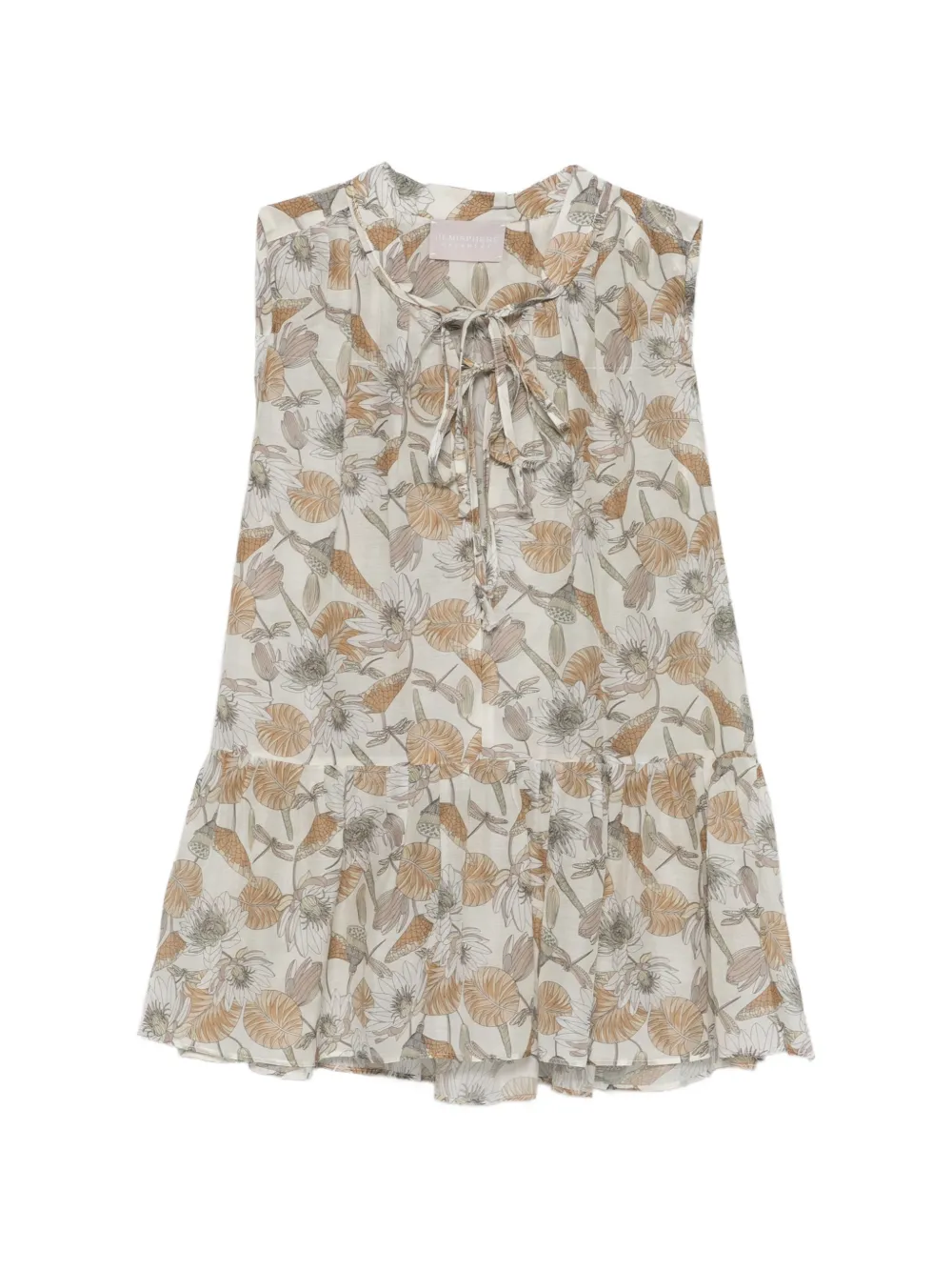 Hemisphere Floral-print Tie-neck Top In Brown