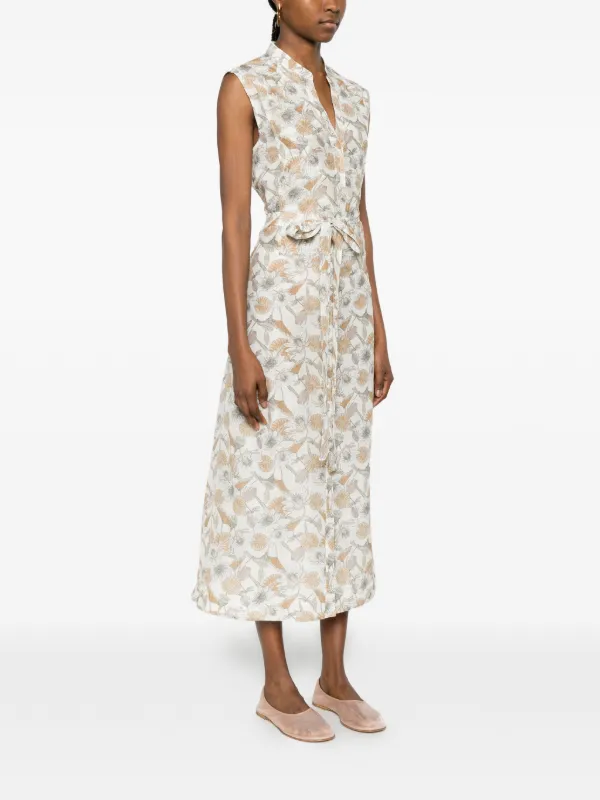 printed belted midi dress Wisteria Printed Button Down Belted Midi Dress blue M