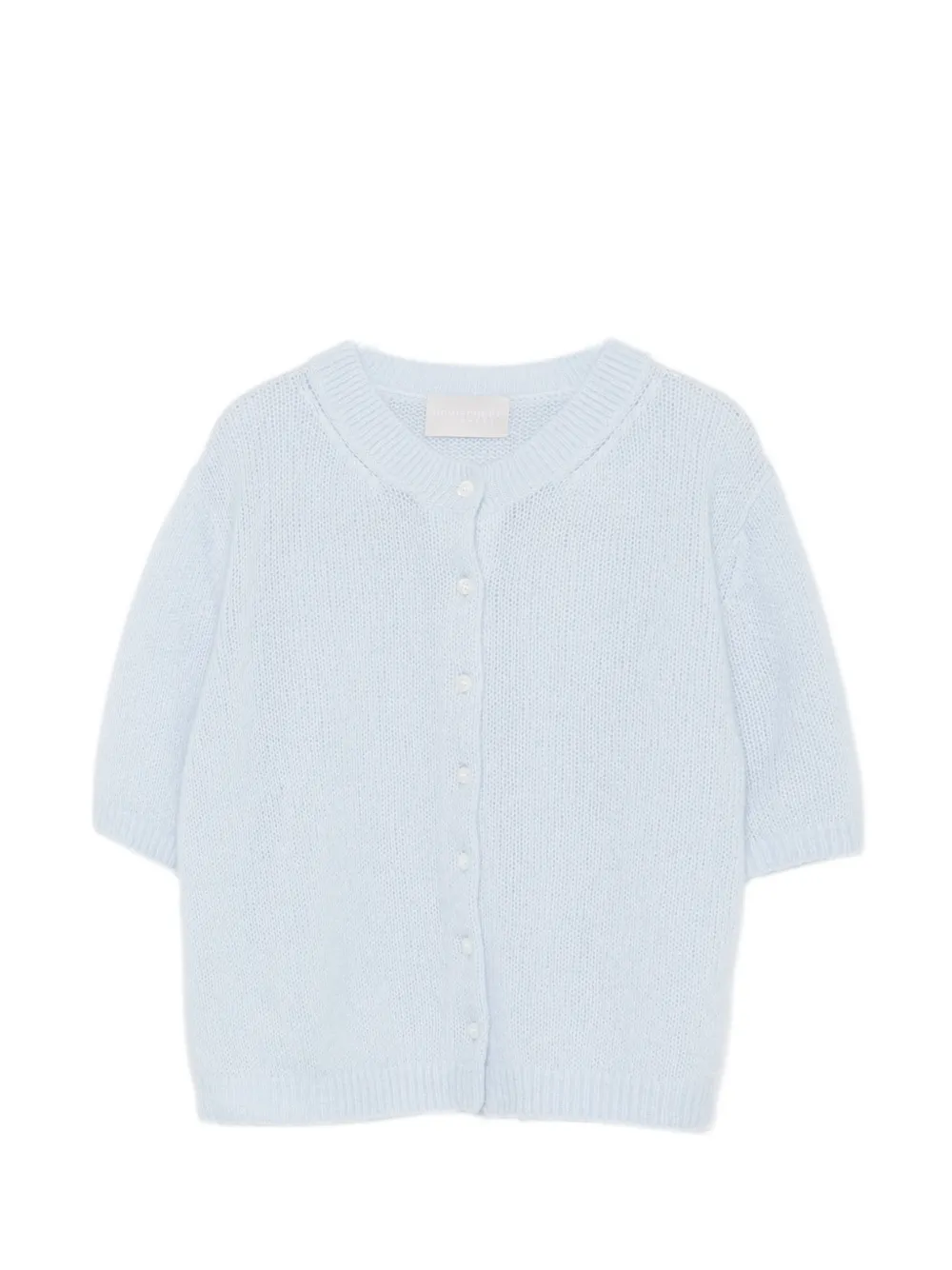 Hemisphere Buttoned Short-sleeves Cardigan In Blue