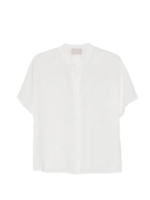 Hemisphere short-sleeve collarless top