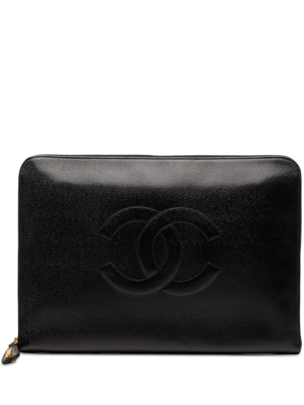 CHANEL Pre-Owned 1996-1997 CC Caviar Documents Portfolio clutch bag - Nero