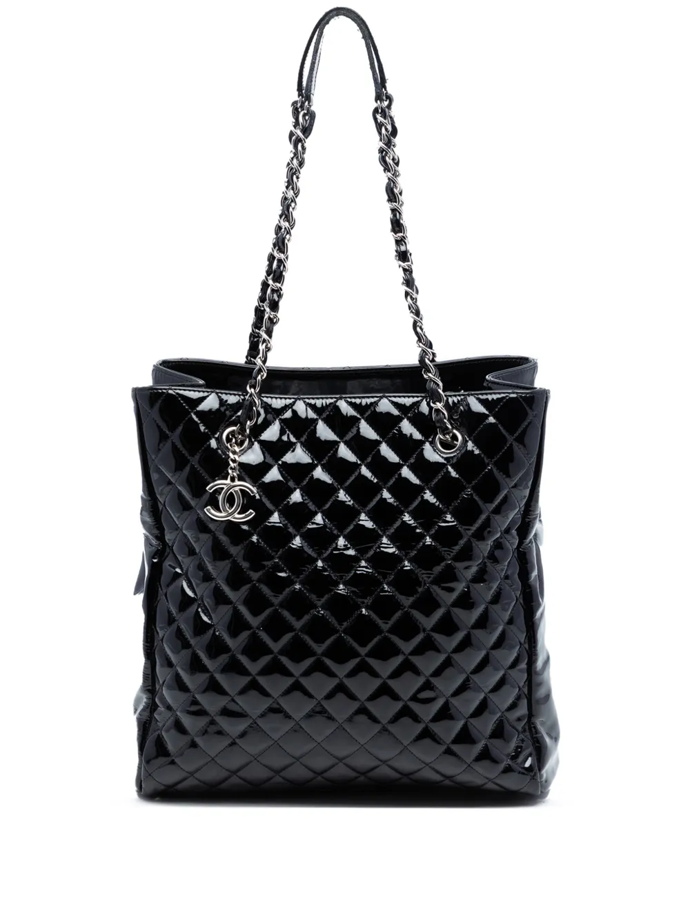 CHANEL Pre-Owned 2010-2011 CC Quilted Patent North South tote bag - Nero