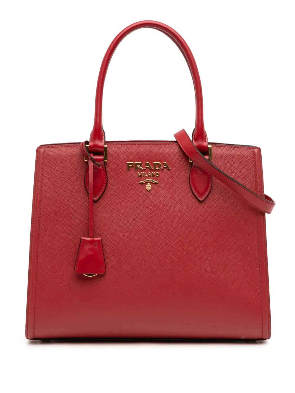 Prada Pre-Owned 2010-2026 Soft Calf Trimmed Saffiano Lux satchel - Rosso