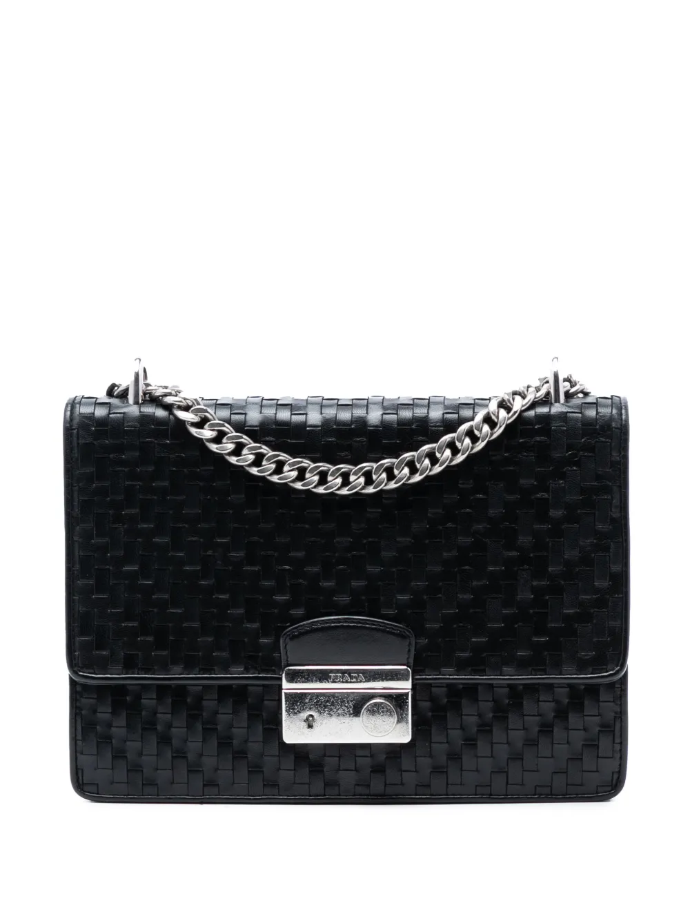 Prada Pre-Owned 2013-2025 Woven Madras Leather Chain Flap Bag crossbody bag - Nero