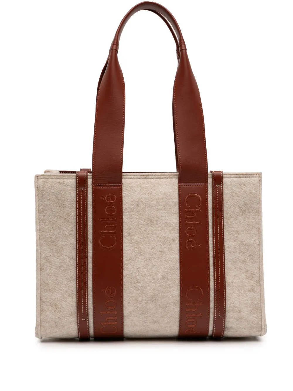 Chloé Pre-Owned 2022 Medium Felt Woody tote bag - Marrone