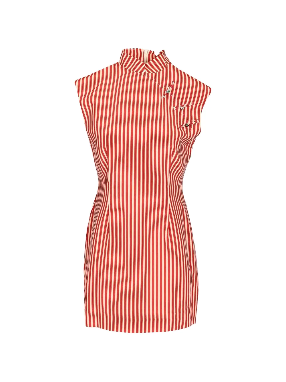Hui Hui striped mandarin-collar top - Rosso