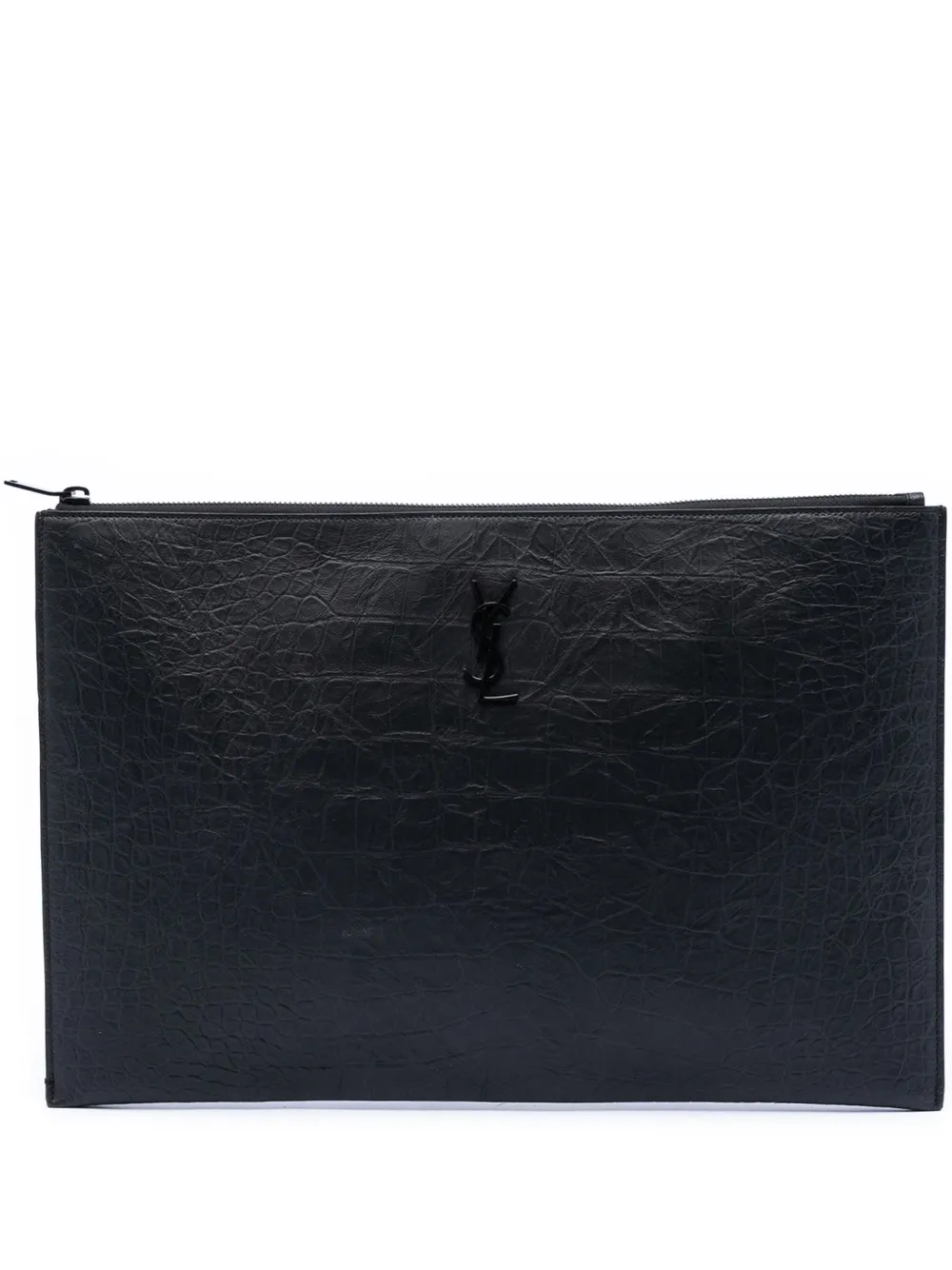 Saint Laurent Pre-Owned 2017 Croc Embossed Leather Monogram clutch bag - Schwarz