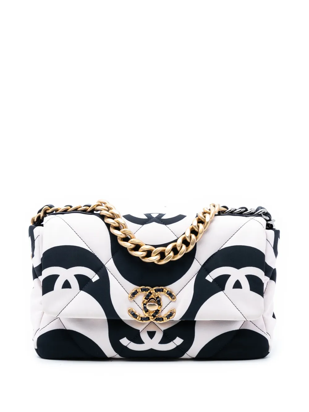 CHANEL Pre-Owned 2021 Medium Printed Silk 19 Flap satchel - Nero