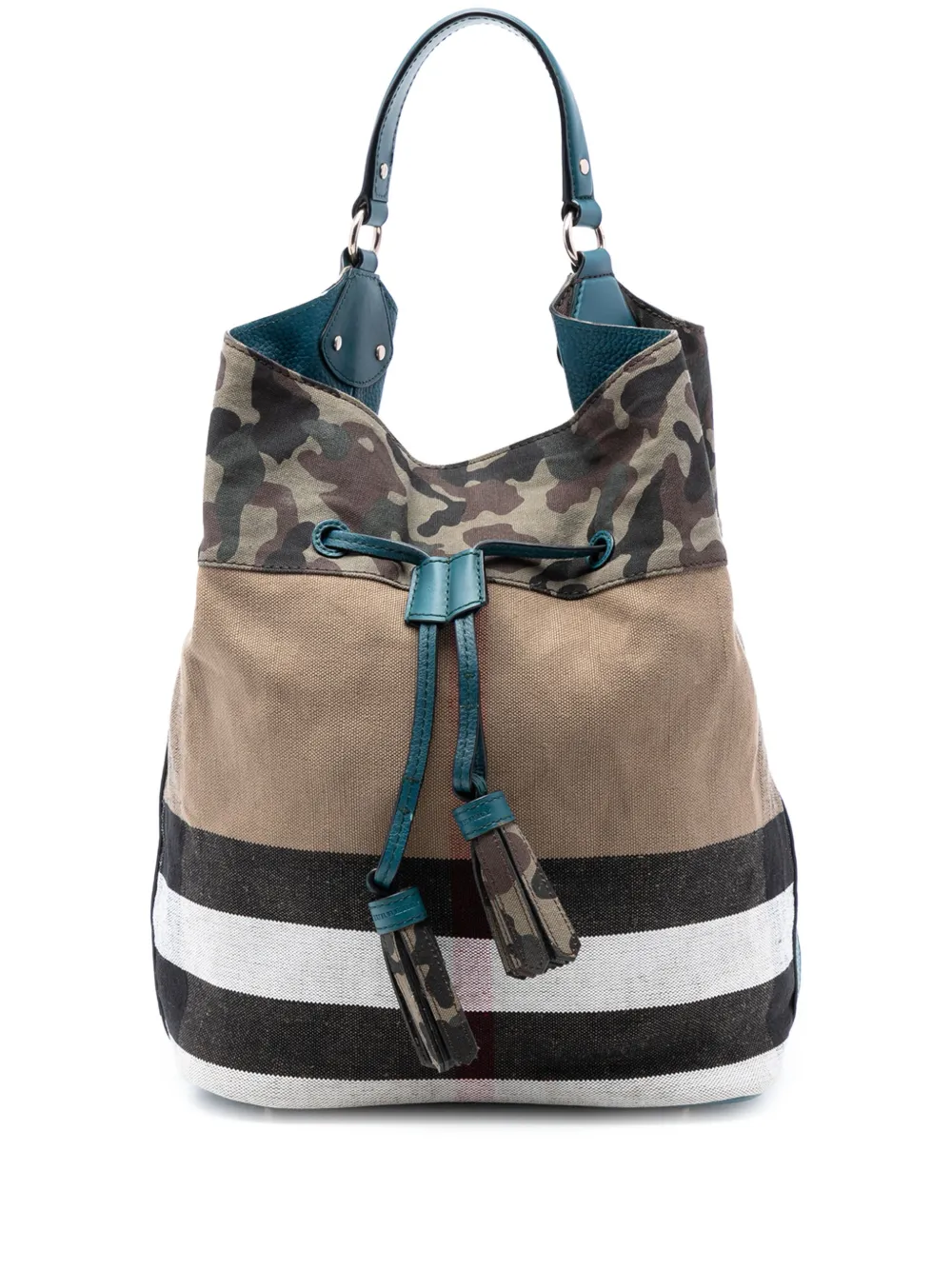 Burberry Pre-Owned 2000-2017 Mega Check Canvas Camouflage Susanna Tassel bucket bag - Marrone