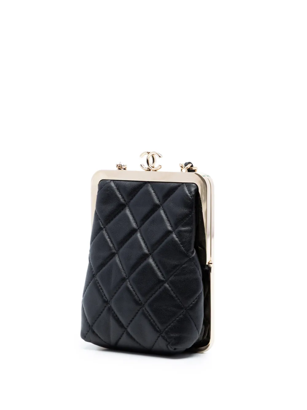  Chanel Pre-owned 2021 Cc Quilted Acrylic And Lambskin Evening Clutch With Chain Crossbody Bag - Black 