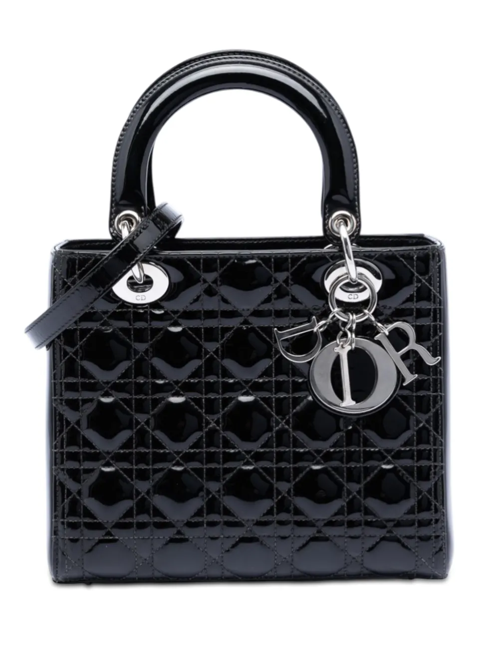 Christian Dior Pre-Owned 2012 Medium Patent Cannage Lady Dior satchel - Nero