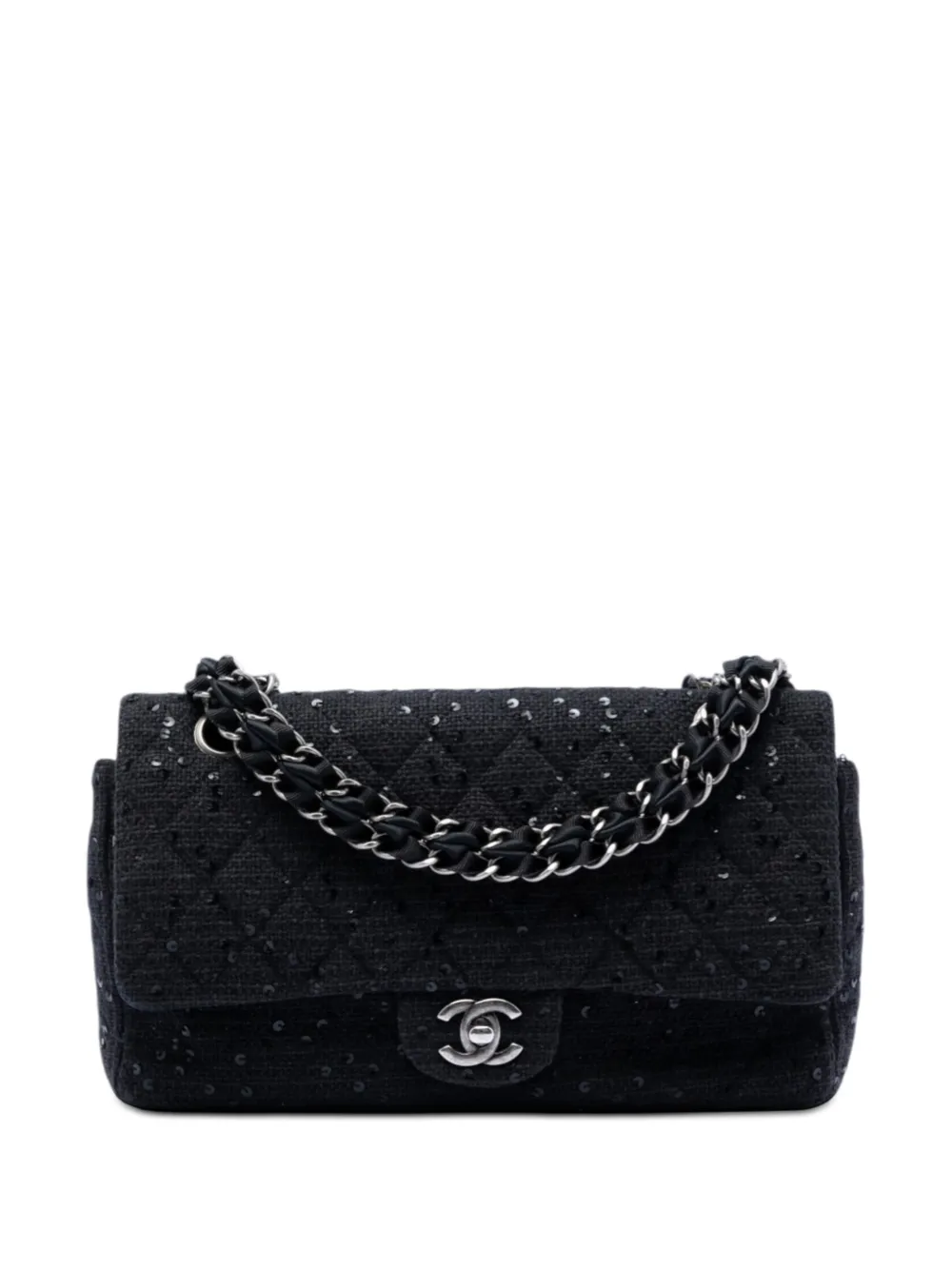 CHANEL Pre-Owned 2008-2009 Medium Classic Tweed Sequin Double Flap shoulder bag - Nero