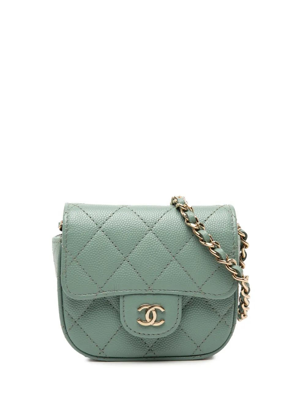 CHANEL Pre-Owned 2021 Micro Mini Classic Caviar Single Flap crossbody bag - Verde