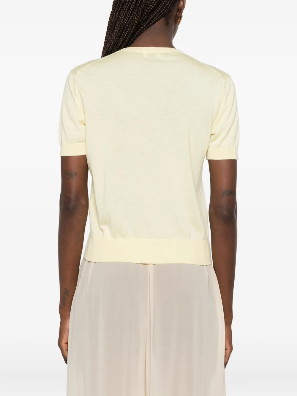 Saint Laurent Crewneck T-shirt in Cashmere, Wool, and Silk in Yellow, view 4