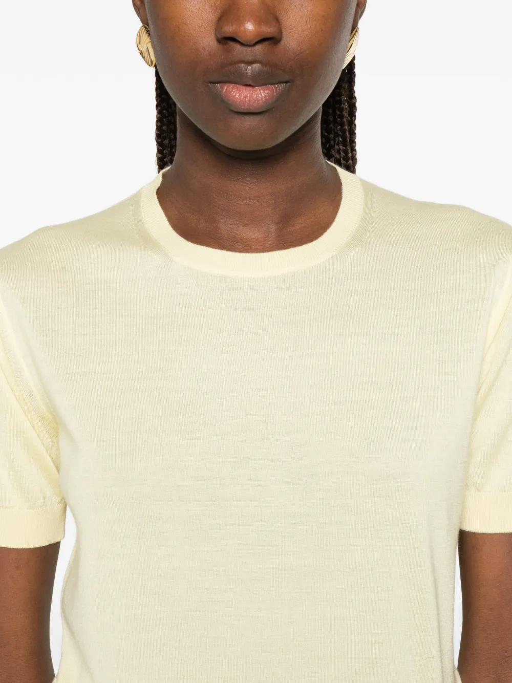 Saint Laurent Crewneck T-shirt in Cashmere, Wool, and Silk in Yellow, view 5