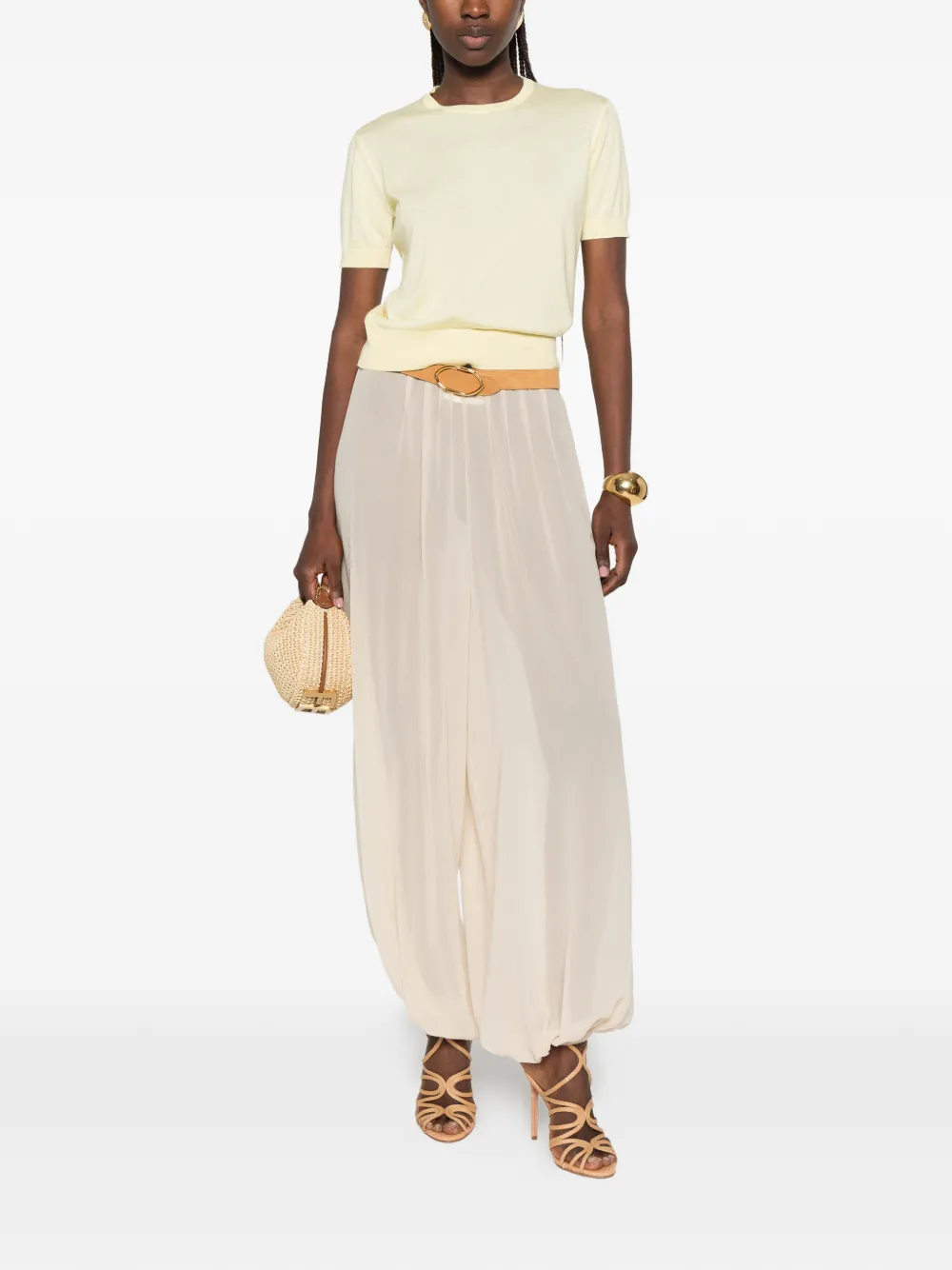 Saint Laurent Crewneck T-shirt in Cashmere, Wool, and Silk in Yellow, view 2