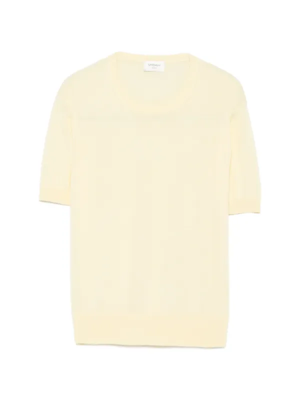 Saint Laurent Crewneck T-shirt in Cashmere, Wool, and Silk in Yellow