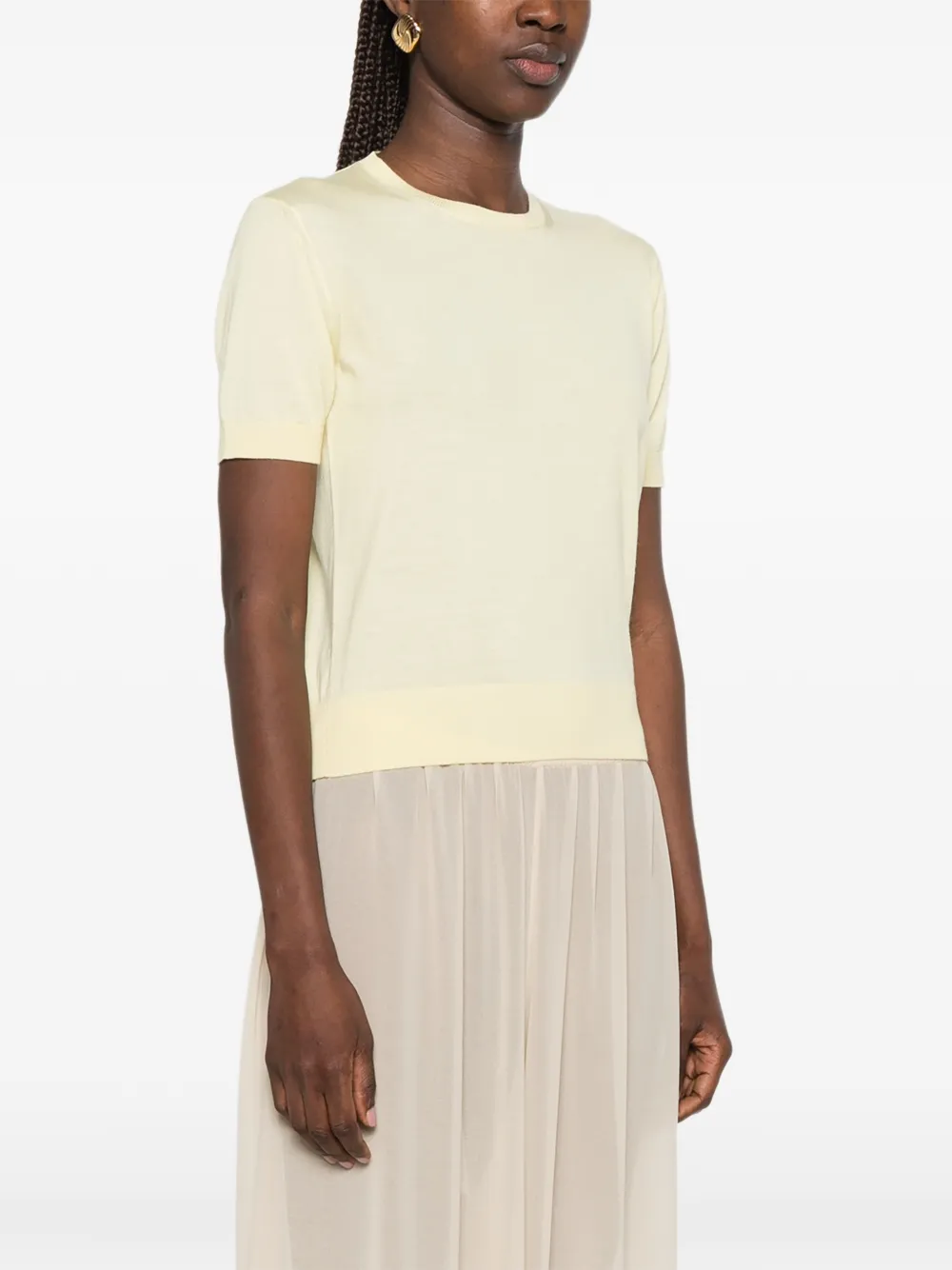 Saint Laurent Crewneck T-shirt in Cashmere, Wool, and Silk in Yellow, view 3