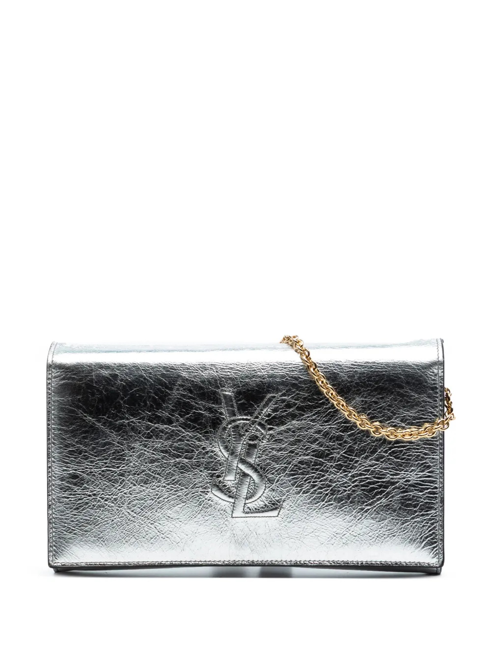 Saint Laurent Pre-Owned 2018 Crinkled Metallic Calfskin Belle de Jour Chain Clutch crossbody bag - Argento
