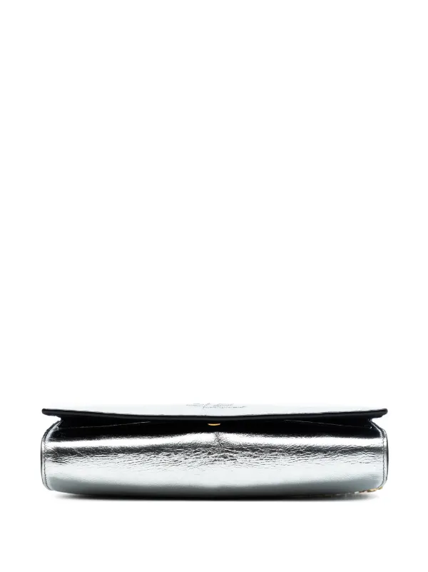 山*気様 self-portrait シルバー クラッチバッグ　チェーン付き Saint Laurent Pre-Owned 2018 クリンクル メタリックカーフ ベル ドゥ