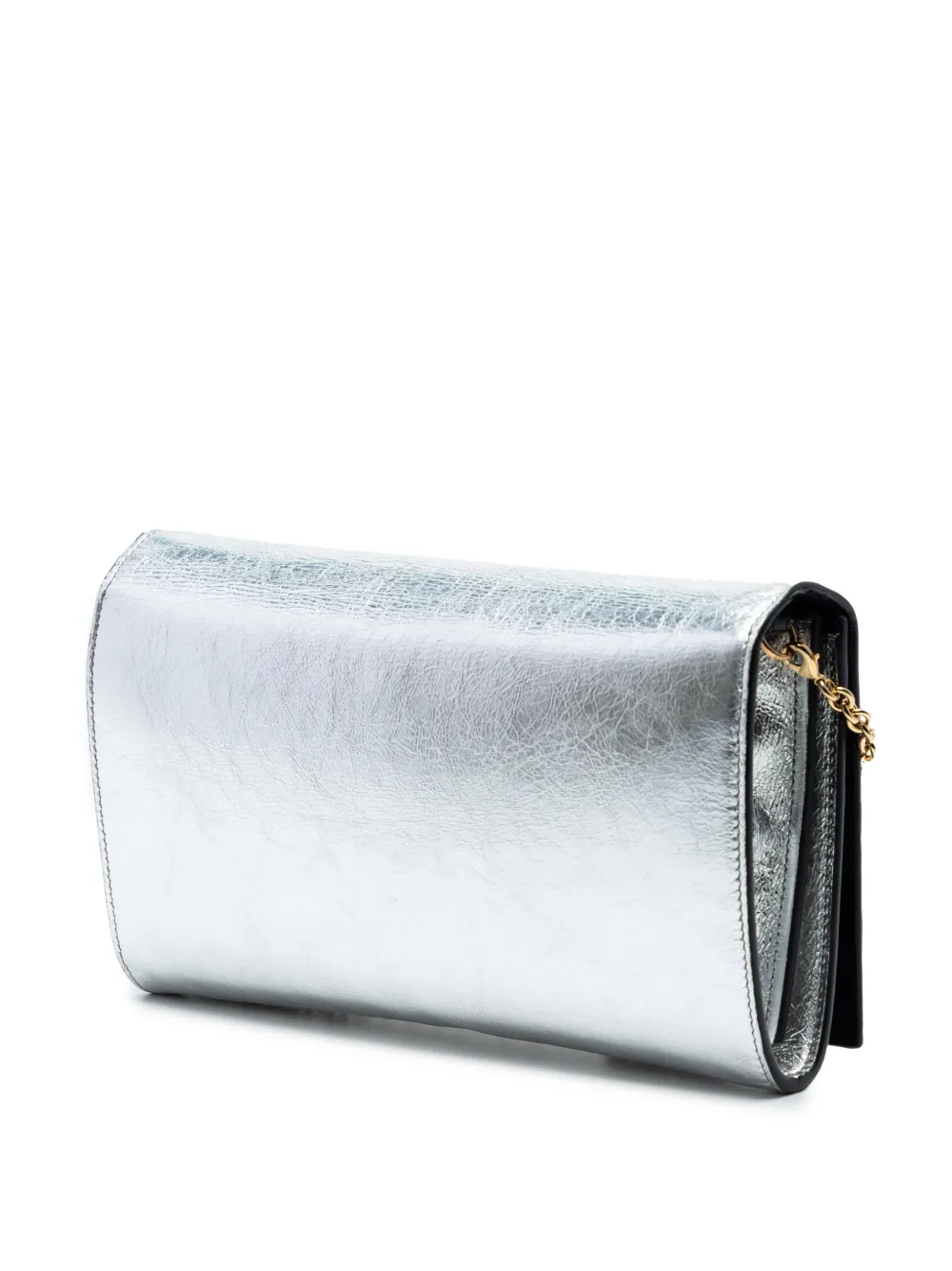  Saint Laurent Pre-owned 2018 Crinkled Metallic Calfskin Belle De Jour Chain Clutch Crossbody Bag - Silver 