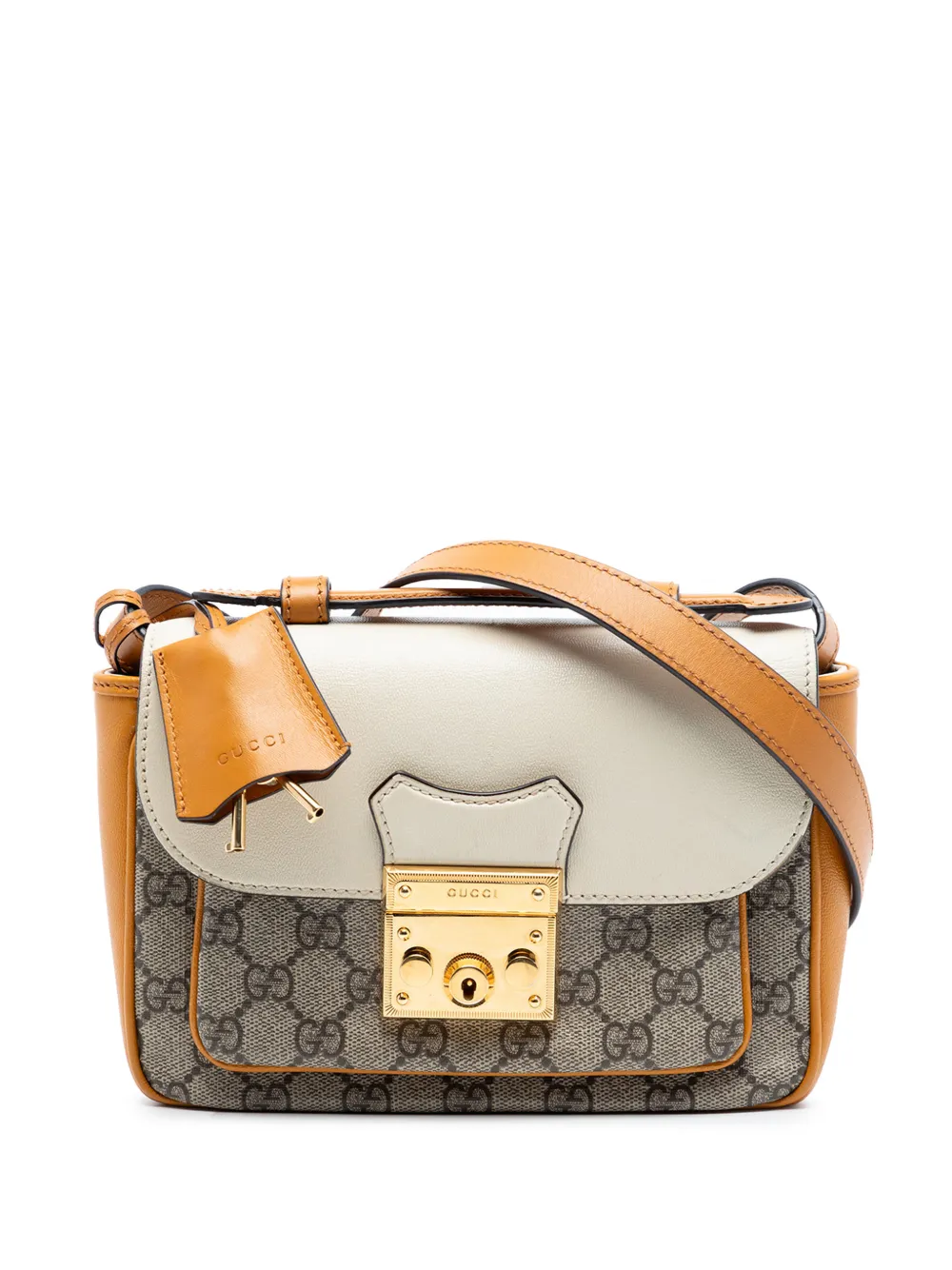 Gucci Pre-Owned 2016-2025 Mini GG Supreme and Calfskin Padlock Flap Pocket satchel - Marrone