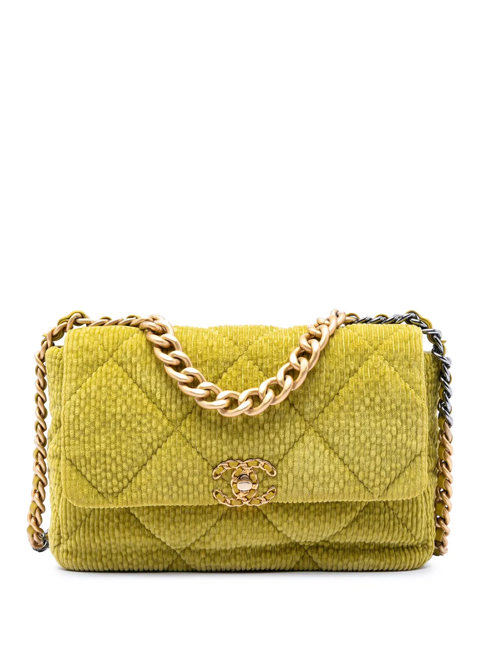 CHANEL Pre-Owned 2021-2025 Large Corduroy 19 Flap satchel - Verde