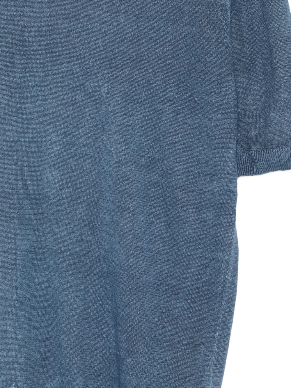 120% Lino Linnen T-shirt Blauw