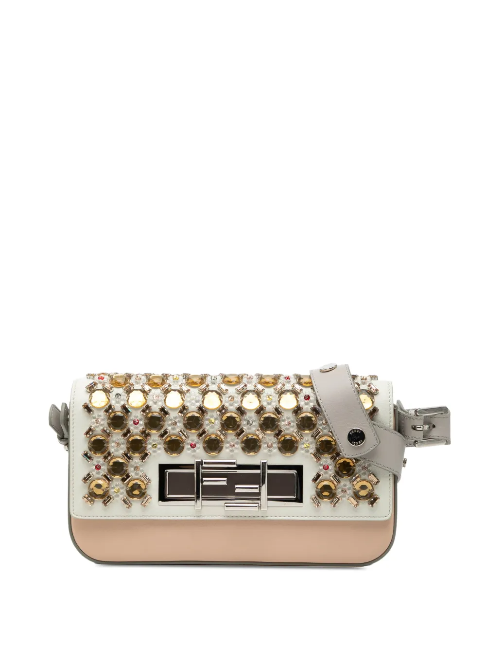 Fendi Pre-Owned 2010-2025 Crystal and Resin Embellished Leather 3Baguette shoulder bag - Grigio