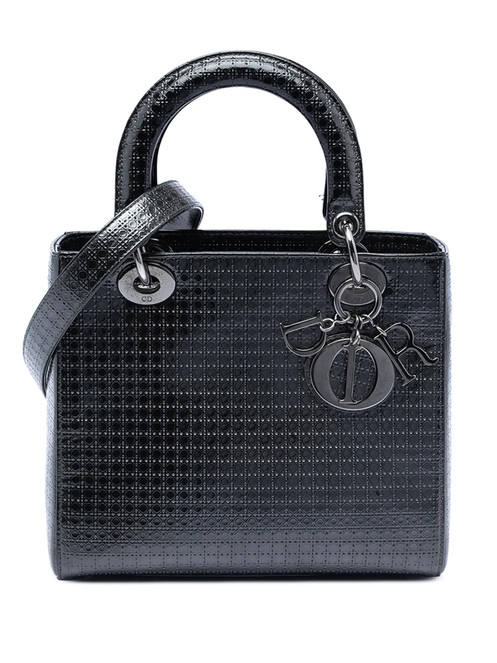 Christian Dior Pre-Owned 2016 Medium Metallic Patent Microcannage Lady Dior satchel - Schwarz