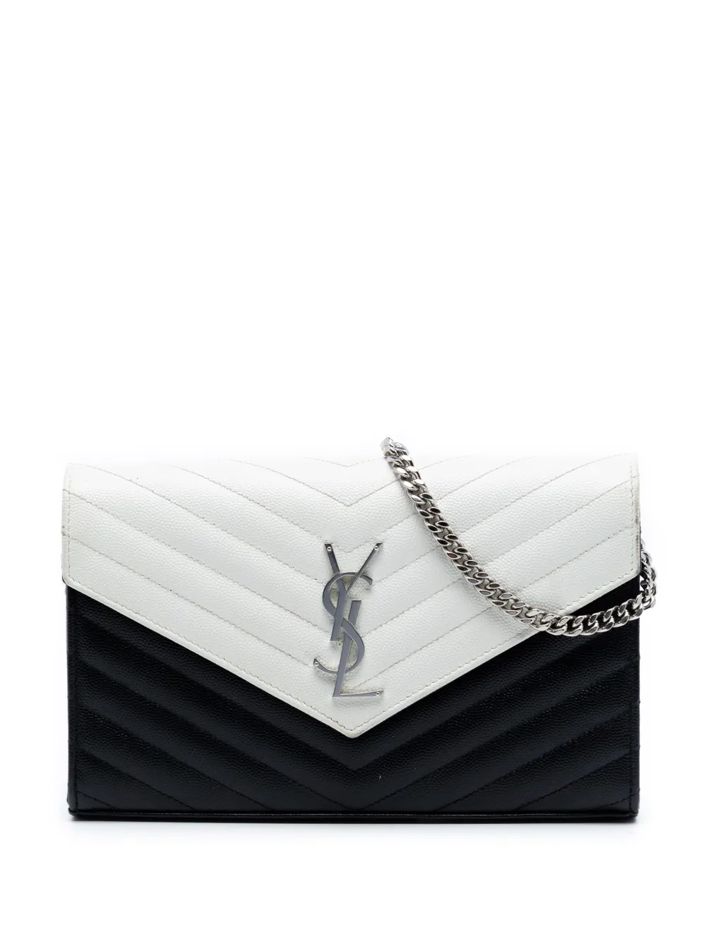 Saint Laurent Pre-Owned 2018 Bicolor Grain De Poudre Chevron Monogram Envelope Chain Wallet crossbody bag - Nero