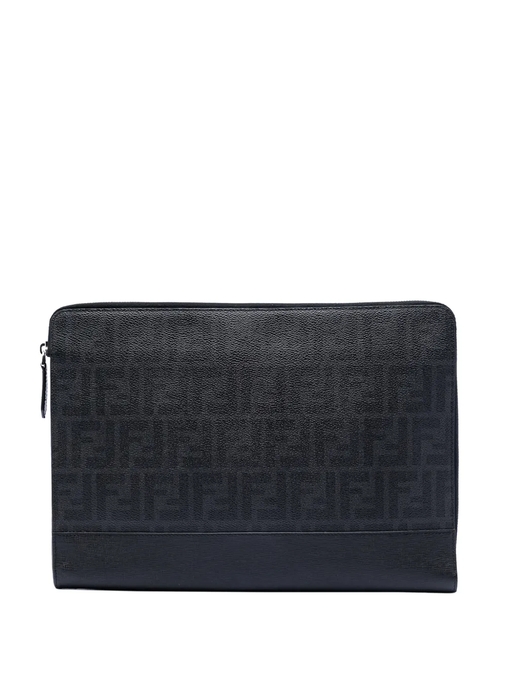 Fendi Pre-Owned 2010-2025 Leather Trimmed Zucca Coated Canvas clutch bag - Nero
