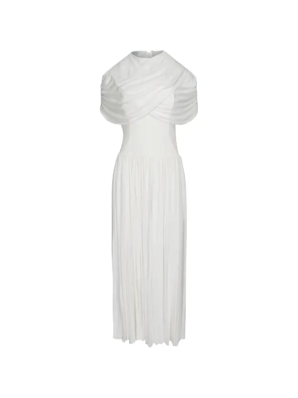 Simkhai Nancie Draped Pleated Maxi Dress | White | FARFETCH