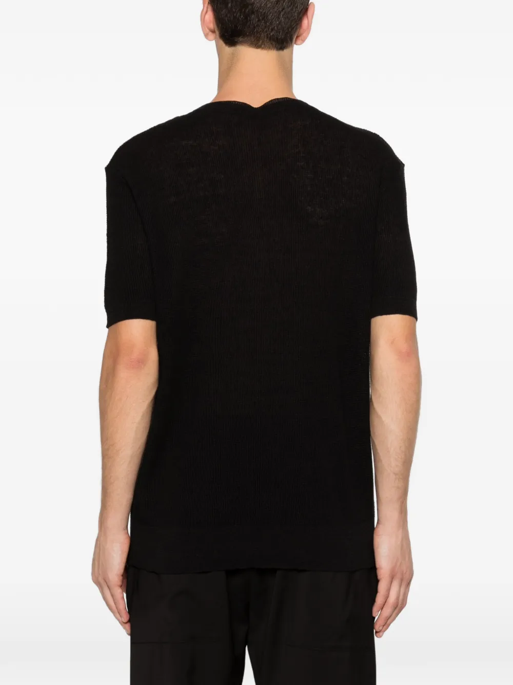 Barena Ribgebreid T-shirt met V-hals Zwart