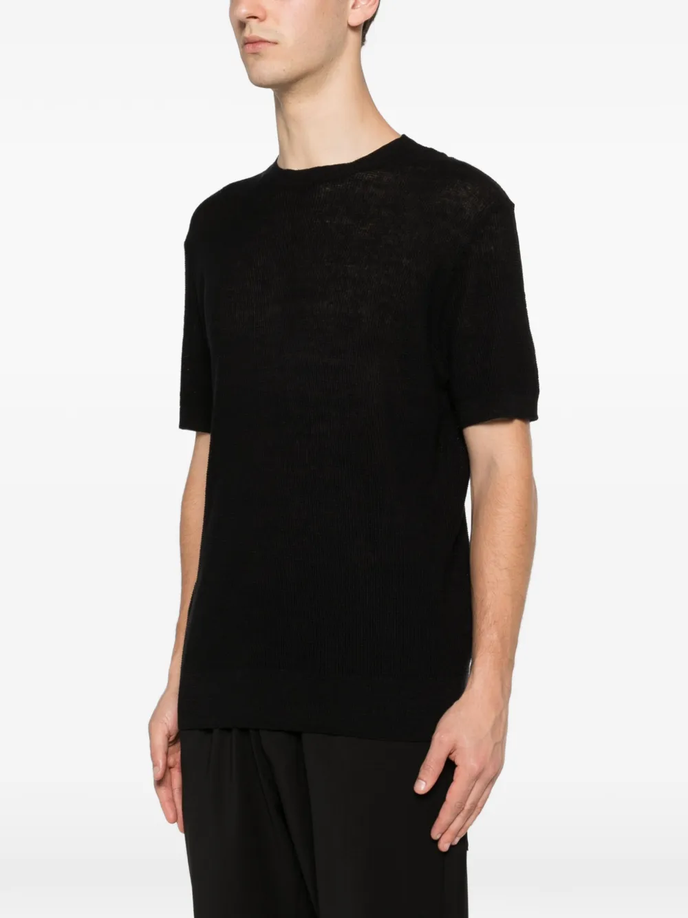 Barena Ribgebreid T-shirt met V-hals Zwart