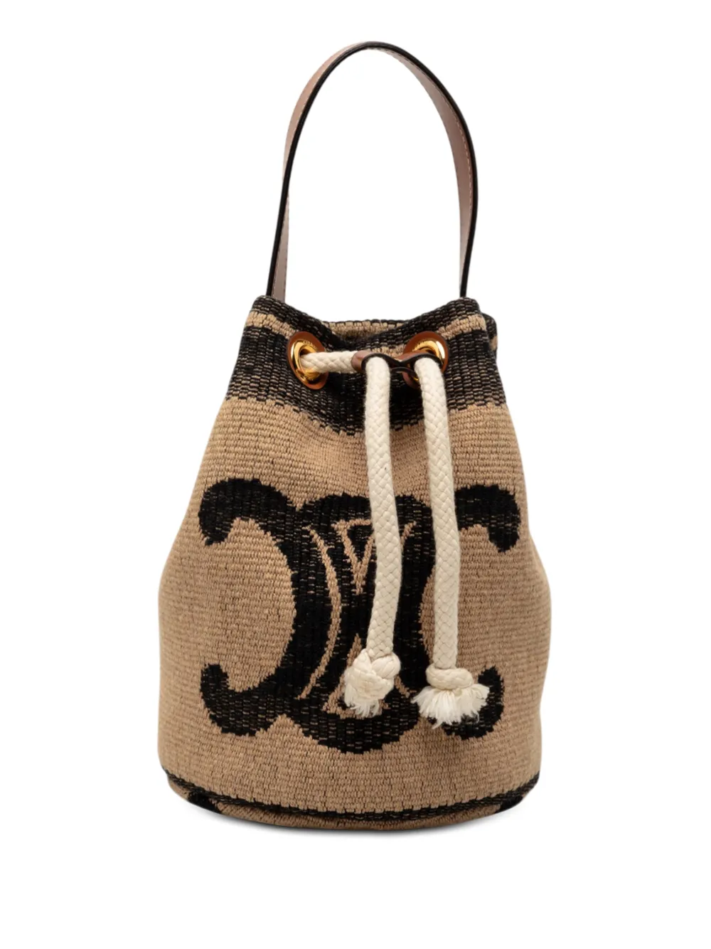 Celine Pre-Owned 2022 Small Triomphe Raffia Drawstring bucket bag - Marrone