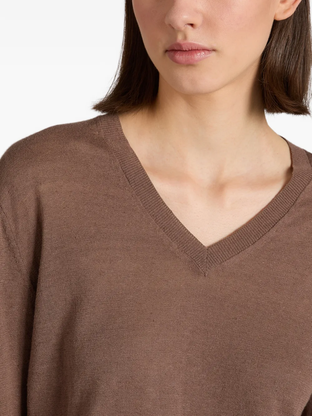 slowear Regular-fit T-shirt met V-hals Bruin