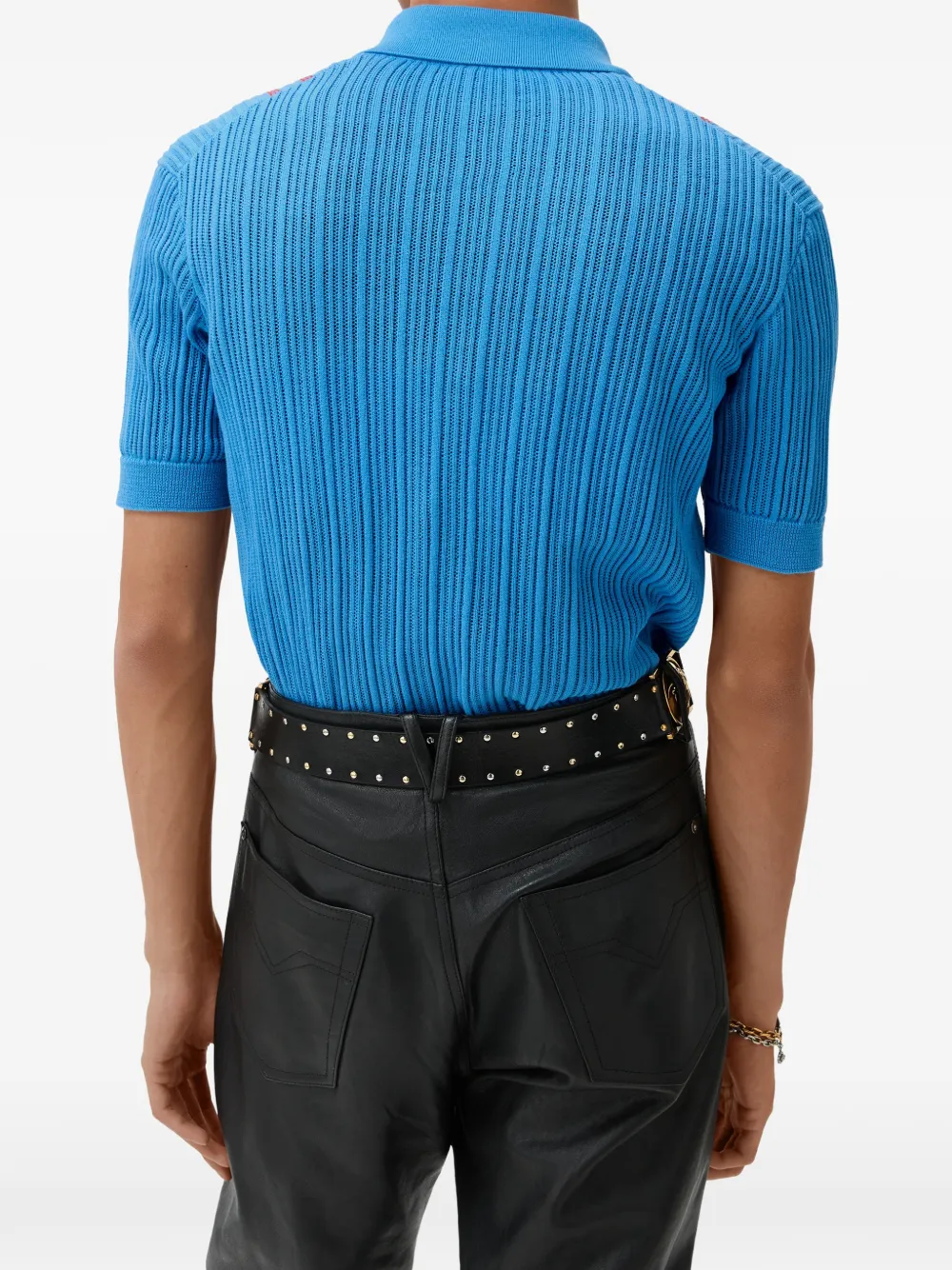 Versace Poloshirt met Greca-patroon en rits Blauw