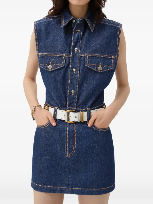 denim versace dress Embellished Denim Fitted Midi Dress Black