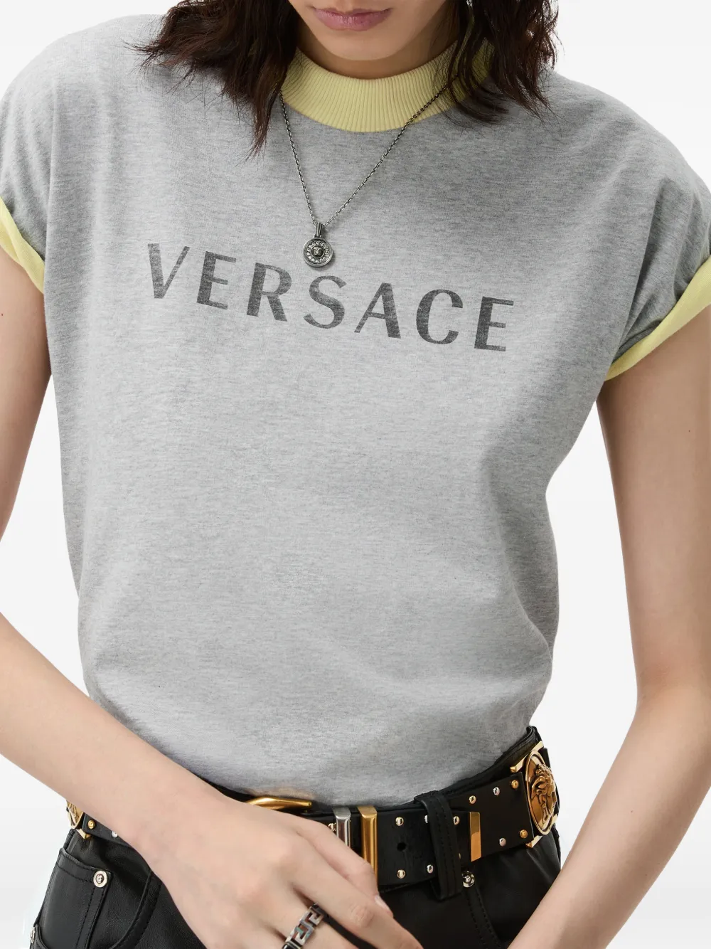 Versace Logo-print Layered-effect T-shirt In Gray