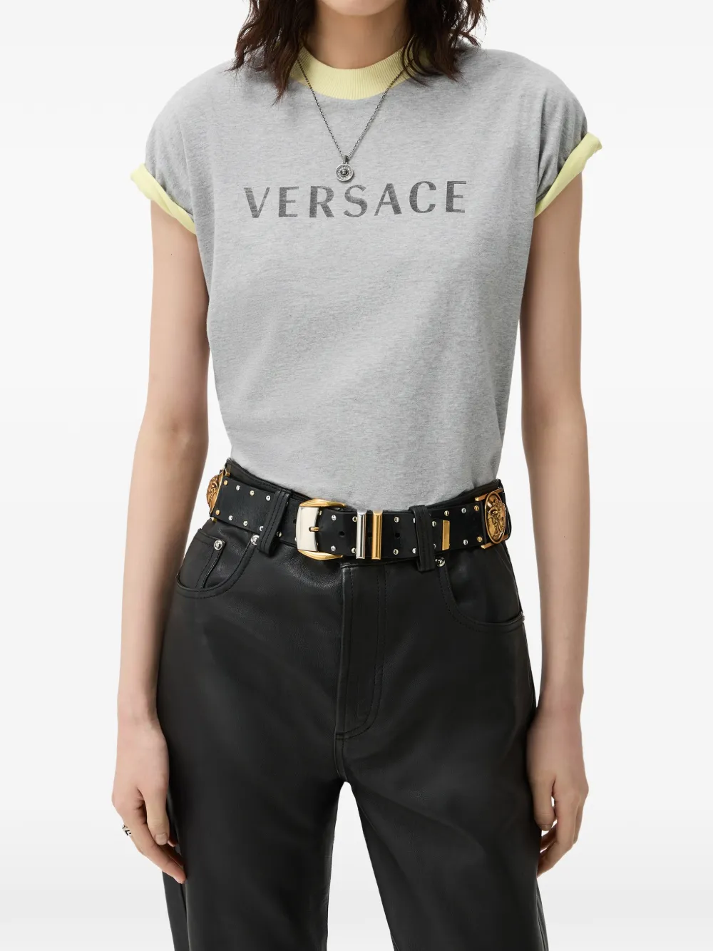 Versace Logo-print Layered-effect T-shirt In Gray