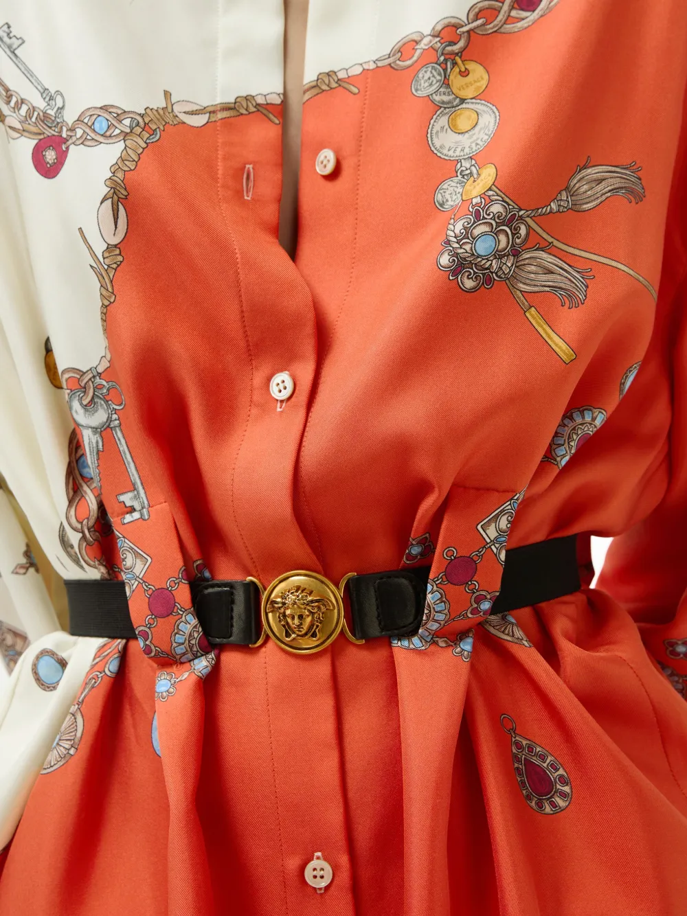 Versace Zijden twill mini-jurk met print Oranje