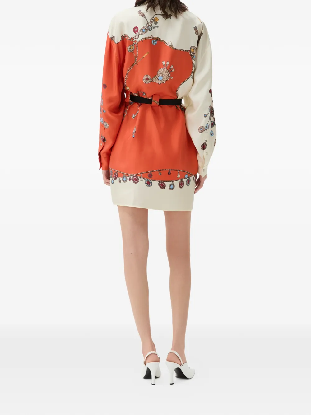 Versace Zijden twill mini-jurk met print Oranje