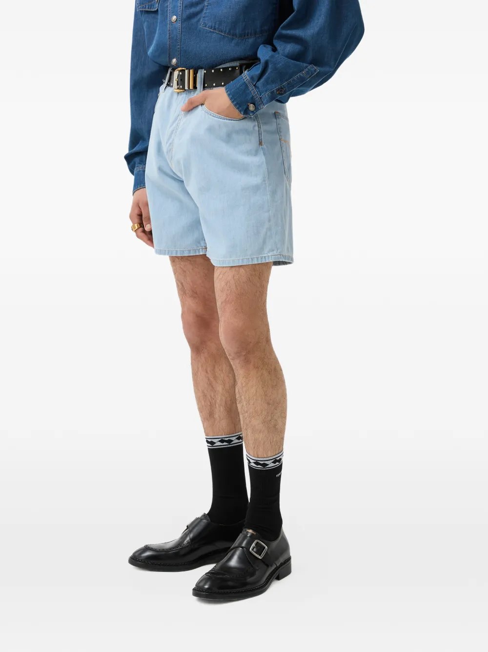 Versace Chambray denim shorts Blauw