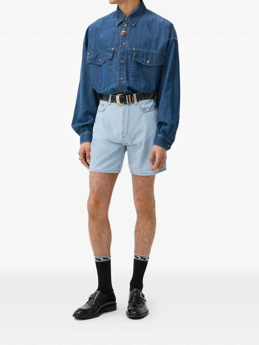 Versace Chambray denim shorts Blauw