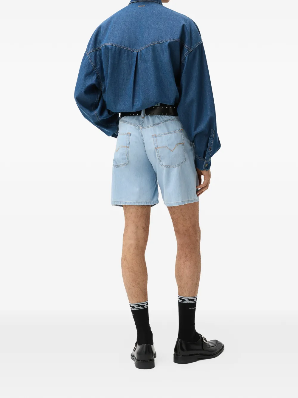 Versace Chambray denim shorts Blauw